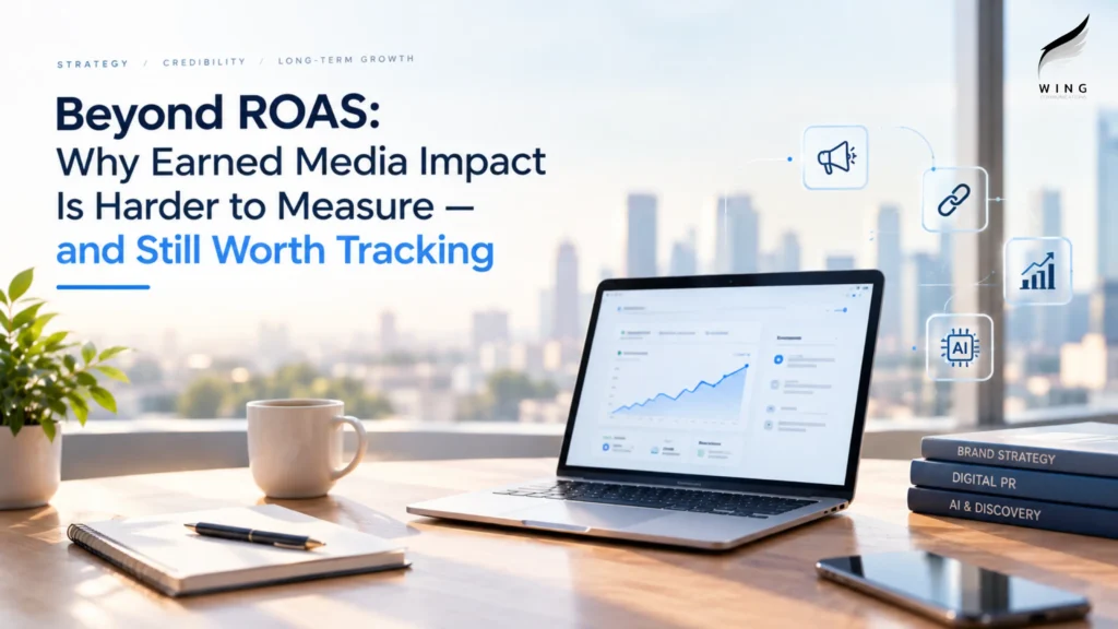 Beyond ROAS earned media impact, featuring digital PR analytics, backlink growth, brand visibility, and AI discoverability.